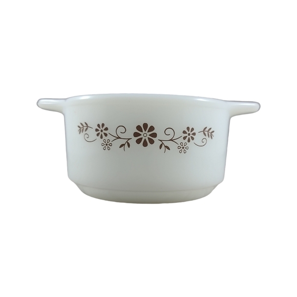 mcm Dynaware Pyr-o-Rey Termocrisa Brown Daisy Milk Glass Ovenware Casserole - Picture 2 of 5